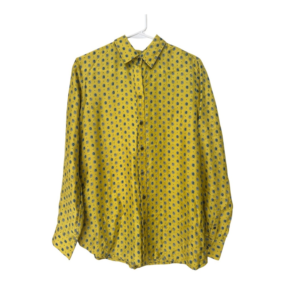 Banana Republic Womens Mustard Yellow 100% Silk Paisley Button Down Shirt Medium